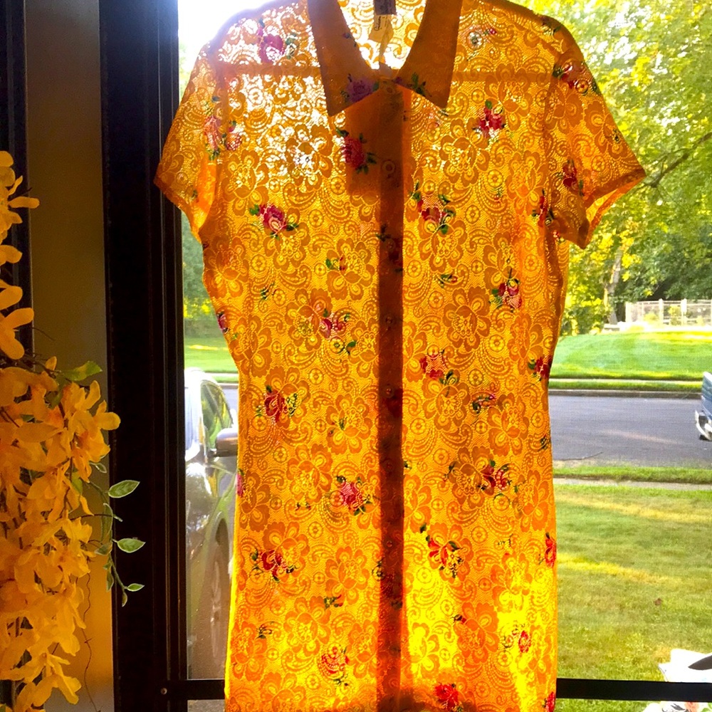 Gideon Oberon yellow floral lace beach coverup.